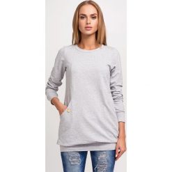 Szara Dłuższa Nierozpinana Bluza z Kieszeniami. Szare bluzy damskie Molly.pl, xl, bez wzorów, z bawełny, z długim rękawem, długie, bez kaptura. Za 83,90 zł.