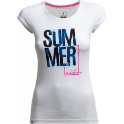 T-shirt damski TSD618 - biały - Outhorn. Białe koszulki damskie Outhorn, bez wzorów, z bawełny, bez kołnierzyka, bez rękawów. W wyprzedaży za 29,99 zł.