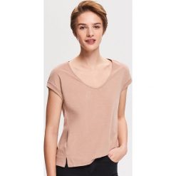 T-shirt z bawełny organicznej - Beżowy. Brązowe t-shirty damskie Reserved, s, bez wzorów, z bawełny, bez kołnierzyka. Za 39,99 zł.