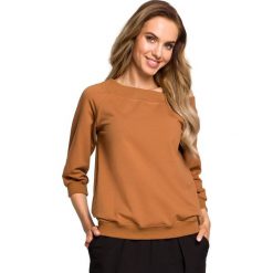 Bluza z szerokim dekoltem - karmelowa. Bluzy damskie Moe, s, bez wzorów, z elastanu, bez rękawów, bez kaptura. Za 139,00 zł.