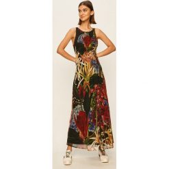 Desigual - Sukienka. Sukienki damskie Desigual, s, w kwiaty, z elastanu, z okrągłym kołnierzem, bez rękawów, midi, rozkloszowane. W wyprzedaży za 339,90 zł.