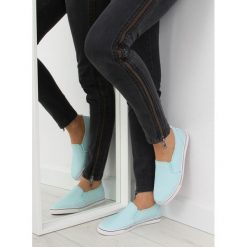 Trampki slip-on niebieskie WISHER. Niebieskie buty sportowe damskie FunKee.pl, bez wzorów, z tkaniny, bez zapięcia. Za 75,59 zł.