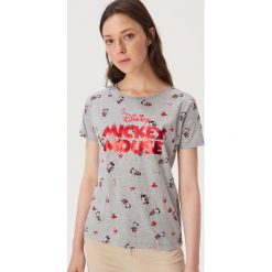 Świąteczna koszulka mickey mouse - Jasny szary. Szare koszulki damskie Sinsay, s, wizytowe. W wyprzedaży za 14,99 zł.