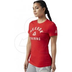 Koszulka damska Reebok - czerwona CD9619. Czerwone t-shirty damskie Reebok, bez wzorów, bez kołnierzyka, bez rękawów, bez kaptura, do biegania. Za 69,00 zł.
