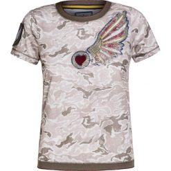T-shirt AERONAUTICA MILITARE. Szare t-shirty damskie Aeronautica Militare, z aplikacjami, z włoskim kołnierzykiem. W wyprzedaży za 288,00 zł.