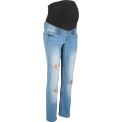 Dżinsy ciążowe z cekinami bonprix niebieski "bleached”. Niebieskie jeansy damskie bonprix, z jeansu. Za 109,99 zł.