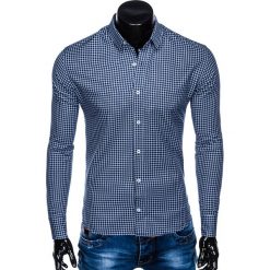 KOSZULA MĘSKA W KRATĘ Z DŁUGIM RĘKAWEM K451 - GRANATOWA. Niebieskie koszule męskie marki Ombre Clothing, s, z bawełny, z długim rękawem. Za 59,00 zł.