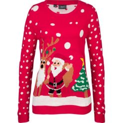 Sweter bożonarodzeniowy bonprix czerwony wzorzysty. Czerwone swetry damskie bonprix, bez wzorów, bez rękawów, bez kaptura. Za 37,99 zł.