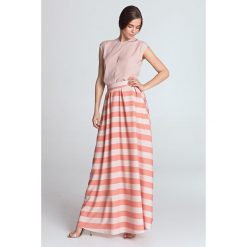 Spódnica maxi elegancka w paski pomarańcz - 40. Białe spódniczki damskie e-margeritka.pl, na lato, s, w paski, z poliesteru, eleganckie, z długim rękawem, długie, bez kaptura. Za 158,99 zł.