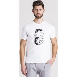 T-SHIRT Emporio Armani. Białe t-shirty męskie Emporio Armani, s, z nadrukiem, z bawełny, z okrągłym kołnierzem. Za 237,30 zł.