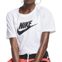NIKE SPORTSWEAR ESSENTIAL CROPPED > BV6175-100. Koszulki damskie Nike, m, bez wzorów, z bawełny, street, z kontrastowym kołnierzykiem. Za 99,99 zł.