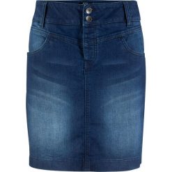 Spódniczka dżinsowa z poliestru z recyclingu, zrównoważony produkt bonprix ciemny denim. Niebieskie spódniczki damskie bonprix, bez wzorów, z denimu. Za 99,99 zł.