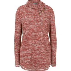 Sweter z ozdobnymi guzikami bonprix czerwony kasztanowy melanż. Czerwone swetry damskie bonprix, bez wzorów, bez rękawów, bez kaptura. Za 89,99 zł.