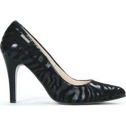 Szpilki - skóra naturalna - model 035 - kolor czarny zebra. Czarne czółenka damskie Zapato, na imprezę, z nadrukiem, ze skóry, na wysokim obcasie, na obcasie. W wyprzedaży za 239,00 zł.