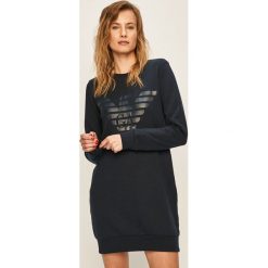 Emporio Armani - Sukienka. Niebieskie sukienki damskie Emporio Armani, na co dzień, s, z nadrukiem, z elastanu, casualowe, z okrągłym kołnierzem, z długim rękawem, długie, mini, proste. Za 549,90 zł.