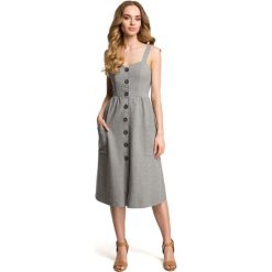 Szara Sukienka na Szelkach z Ozdobnymi Guzikami. Szare sukienki balowe Molly.pl, na lato, l, dopasowane. Za 164,90 zł.
