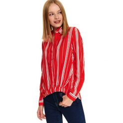Luźna koszula w paski. Pomarańczowe bluzki damskie Top Secret, na zimę, w paski, z tkaniny, eleganckie, z koszulowym kołnierzykiem, z długim rękawem. W wyprzedaży za 34,99 zł.