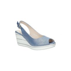 Sandały damskie: Sandały Sergio Leone Niebieskie sandały na koturnie peep toe SK825-07T