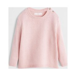 Mango Kids - Sweter Mia 80-104 cm. Różowe swetry dziewczęce z bawełny, z okrągłym kołnierzem. Za 59,90 zł.