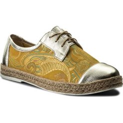 Espadryle ROBERTO - 603 Żółty Orient/Złoto Lustro. Żółte espadryle damskie Roberto, bez wzorów, ze skóry, bez obcasa, na płaskiej podeszwie. W wyprzedaży za 199,00 zł.