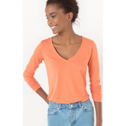 Luźna koszulka z dekoltem w serek, z bawełny/modalu. Różowe t-shirty damskie marki La Redoute Collections, xl, z bawełny, z dekoltem w serek, z długim rękawem. Za 73,46 zł.