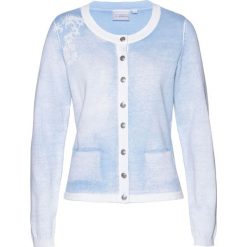 Sweter rozpinany Premium bonprix pudrowy niebieski. Fioletowe swetry damskie bonprix, z nadrukiem, bez rękawów, bez kaptura. Za 99,99 zł.