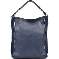 Shopper bag damskie: Skórzana torebka w kolorze granatowym – (S)35,5 x (W)42 x (G)14 cm