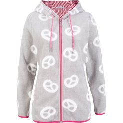 Bluza rozpinana z polaru we wzór w precle bonprix jasnoszary melanż. Szare bluzy damskie bonprix, bez wzorów, z polaru, bez rękawów. Za 99,99 zł.