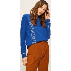 Mustang - Bluza. Niebieskie bluzy damskie Mustang, s, z nadrukiem, z bawełny, bez rękawów, bez kaptura. W wyprzedaży za 129,90 zł.