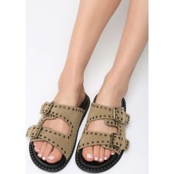Khaki Klapki To The Sea. Brązowe klapki damskie Born2be, w paski, bez obcasa, na płaskiej podeszwie. Za 49,99 zł.