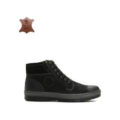 Buty zimowe męskie: Czarne Skórzane Botki Emporium