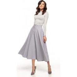 Spódnica midi rozkloszowana szara. Szare spódniczki damskie e-margeritka.pl, na wiosnę, s, bez wzorów, z poliesteru, eleganckie, z długim rękawem, długie, bez kaptura. Za 158,99 zł.
