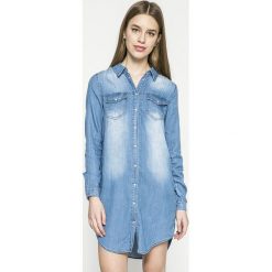 Vila - Sukienka Bista. Niebieskie sukienki damskie Vila, na co dzień, s, bez wzorów, z bawełny, casualowe, bez kołnierzyka, bez rękawów, mini, proste. Za 219,90 zł.