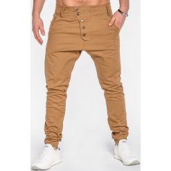 SPODNIE MĘSKIE JOGGERY P480 - RUDE. Brązowe joggery męskie Ombre Clothing, z bawełny. Za 84,00 zł.