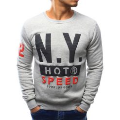 Bluzy męskie: Bluza męska bez kaptura z nadrukiem szara (bx3048)