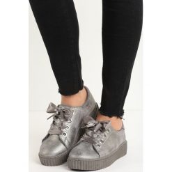 Szare Creepersy Silver Dream. Szare półbuty damskie marki Born2be, bez wzorów, z tkaniny, bez obcasa, na platformie, na sznurówki. Za 59,99 zł.