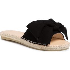Espadryle EVA MINGE - EM-14-07-000846 201. Czarne espadryle damskie Eva Minge, z aplikacjami, ze skóry, bez obcasa. W wyprzedaży za 299,00 zł.