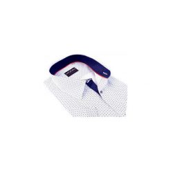 Biała koszula z krótkim rękawem w drobną kratkę i kropki MK3. Białe koszule męskie Modini Moda Męska, m, w kratkę, z bawełny, klasyczne, z klasycznym kołnierzykiem, z krótkim rękawem. Za 125,10 zł.