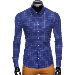 KOSZULA MĘSKA W KRATĘ Z DŁUGIM RĘKAWEM K425 - GRANATOWA. Niebieskie koszule męskie Ombre Clothing, s, bez wzorów, bez kołnierzyka, z długim rękawem. Za 49,00 zł.