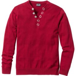 Sweter "Slim fit" bonprix ciemnoczerwony. Czerwone swetry klasyczne męskie bonprix, l, z dekoltem w serek. Za 89,99 zł.