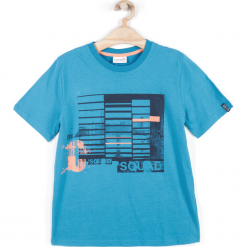Koszulka. Niebieskie t-shirty chłopięce SQUAD 64, z aplikacjami, z bawełny, z krótkim rękawem. Za 29,90 zł.