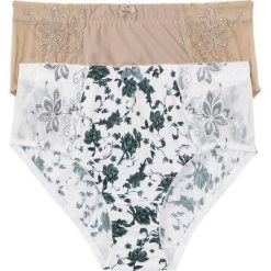 Figi wyszczuplające (2 pary) bonprix ecru z nadrukiem + cielisty. Białe bielizna damska wyszczuplająca bonprix. Za 39,98 zł.