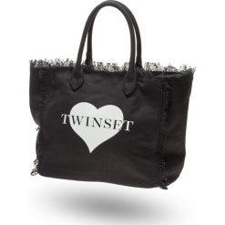 Czarna shopperka U&B ze strzępieniami. Czarne torby damskie na zakupy Twinset U&B, z nadrukiem, z bawełny, z nadrukiem, bez dodatków. Za 529,00 zł.