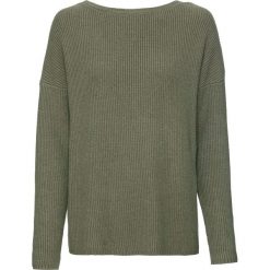 Sweter z wycięciem z tyłu bonprix oliwkowy. Zielone swetry damskie bonprix, bez wzorów, bez rękawów, bez kaptura. Za 99,99 zł.