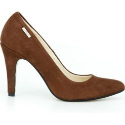 Eleganckie czółenka na szpilce - skóra naturalna - model 035 - kolor brązowy przecierany. Pomarańczowe czółenka damskie Zapato, na imprezę, z nadrukiem, ze skóry, na wysokim obcasie, na obcasie. W wyprzedaży za 191,40 zł.