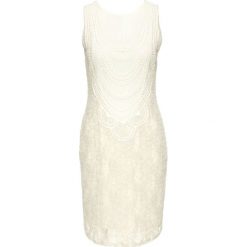 Sukienka z koronką bonprix kremowy. Brązowe sukienki damskie bonprix, w koronkowe wzory, z koronki, eleganckie, bez kołnierzyka, bez rękawów. Za 109,99 zł.