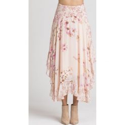 SPÓDNICA TWINSET. Różowe spódniczki damskie Twinset, na imprezę, z nadrukiem, z tkaniny, midi, asymetryczne. Za 895,30 zł.
