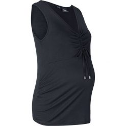 Top shirtowy ciążowy bonprix czarny. Czarne bluzki damskie bonprix, bez wzorów, z wiskozy, bez kołnierzyka, moda ciążowa, bez rękawów. Za 37,99 zł.