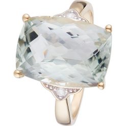 Złoty pierścionek z diamentami i ametystem w kolorze zielonym. Żółte pierścionki damskie Diamond & Co, z ametystem, złote. W wyprzedaży za 879,95 zł.