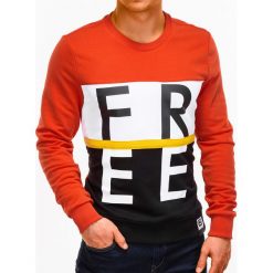 Bluza męska bez kaptura z nadrukiem B928 - pomarańczowa. Pomarańczowe bluzy męskie Ombre Clothing, s, z nadrukiem, z bawełny, z kapturem, bez rękawów, bez kaptura. Za 39,00 zł.